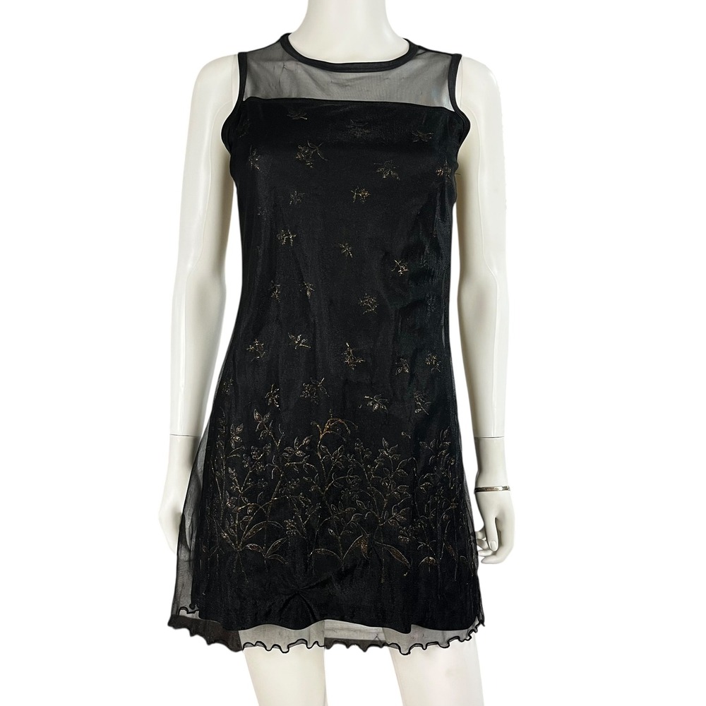 My Michelle‎ Dress Juniors Medium Black Floral Sheer Mini